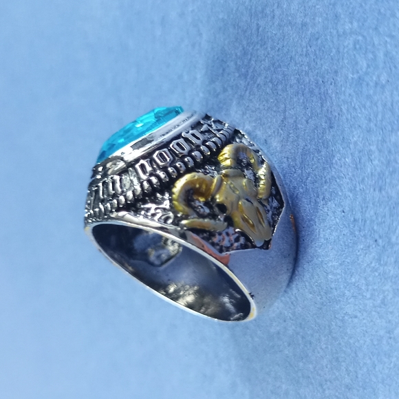 Good Vibrations Blue Topaz Heavy Metal Gothic Biker Punk Ring Hip Hop Medieval E - Picture 5 of 5
